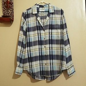 Women's Long stripe/plaid silk top